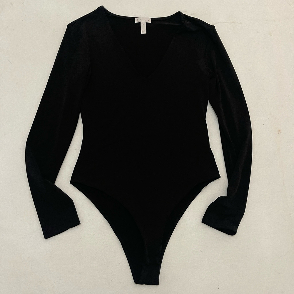 Leith Bodysuit Women’s Medium Black V-Neck Top Long Sleeves